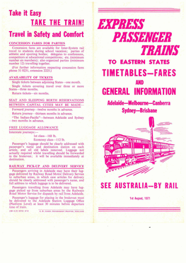 Eastern States Express Psgr Timetable 1.8.1971