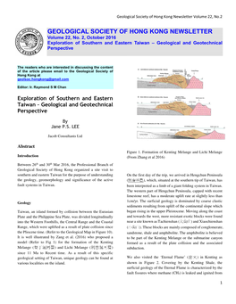 Geological Society of Hong Kong Newsletter Volume 22, No.2