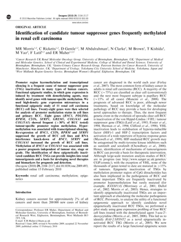 Identification of Candidate Tumour Suppressor Genes Frequently