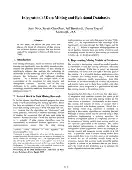 Integration of Data Mining and Relational Databases