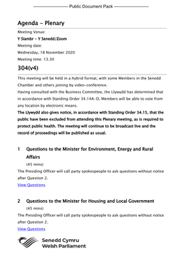 (Public Pack)Agenda Document for Plenary, 18/11/2020 13:30