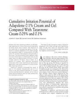 Cumulative Irritation Potential of Adapalene 0.1% Cream and Gel Compared with Tazarotene Cream 0.05% and 0.1%