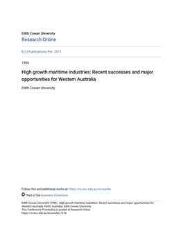 Recent Successes and Major Opportunities for Western Australia