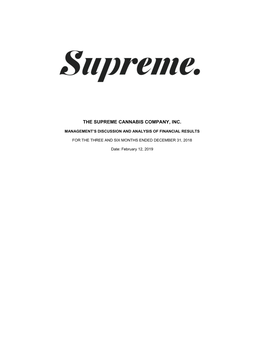 The Supreme Cannabis Company, Inc