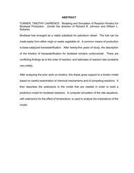 Kinetics of Transesterification for Biodiesel Remains Controversial