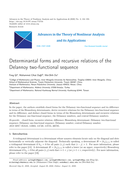 Determinantal Forms and Recursive Relations of the Delannoy Two-Functional Sequence