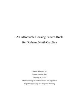 An Affordable Housing Pattern Book for Durham, North Carolina