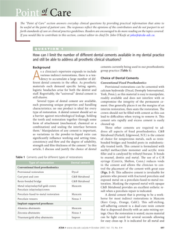 Point of Care the “Point of Care” Section Answers Everyday Clinical Questions by Providing Practical Information That Aims to Be Useful at the Point of Patient Care