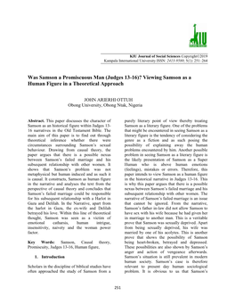 Was Samson a Promiscuous Man (Judges 13-16)? Viewing Samson As a Human Figure in a Theoretical Approach