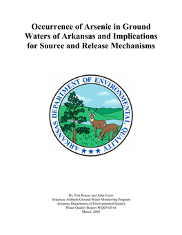 Occurrence of Arsenic in Ground Waters of Arkansas and Implications for Source and Release Mechanisms