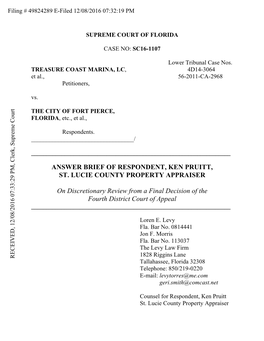 Answer Brief of Respondent, Ken Pruitt, St. Lucie County Property Appraiser