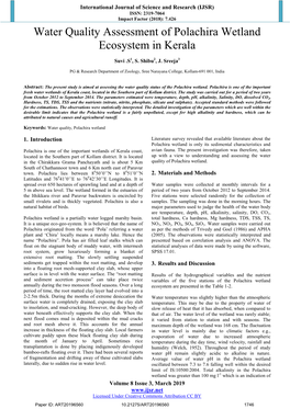 Water Quality Assessment of Polachira Wetland Ecosystem in Kerala