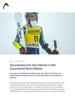 Second Place for Sara Hector in the Courchevel Giant Slalom