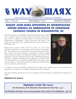 Bishop John Bura Appointed by Metropolitan Stefan Soroka As Ambassador of Ukrainian Catholic Church in Washington, Dc