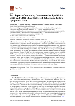 Two Saporin-Containing Immunotoxins Specific for CD20