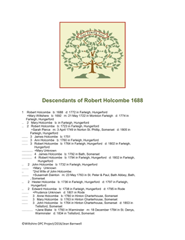 Descendants of Robert Holcombe 1688