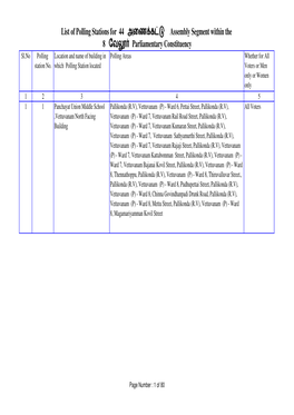 List of Polling Stations for 44 S|Eí Óº Assembly Segment Within the 8 {Q