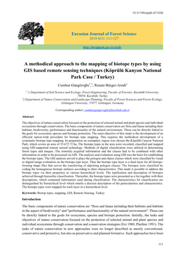 A Methodical Approach to the Mapping of Biotope Types by Using GIS Based Remote Sensing Techniques (Köprülü Kanyon National Park Case / Turkey)