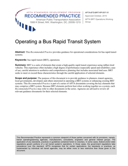 Operating a Bus Rapid Transit System