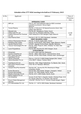 Schedule of the 277Th SEAC Meeting to Be Held on 3Rd February, 2015 Sr