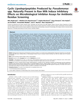 Cyclic Lipodepsipeptides Produced by Pseudomonas Spp. Naturally Present in Raw Milk Induce Inhibitory Effects on Microbiological