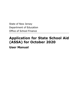 Application for State School Aid (ASSA) for October 2020