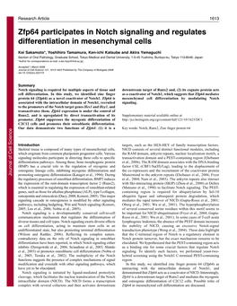 Zfp64 Participates in Notch Signaling and Regulates Differentiation in Mesenchymal Cells