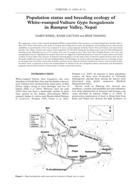 Population Status and Breeding Ecology of White-Rumped Vulture Gyps Bengalensis in Rampur Valley, Nepal