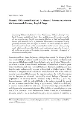 Race and Its Material Reconstructions on the Seventeenth-Century English Stage