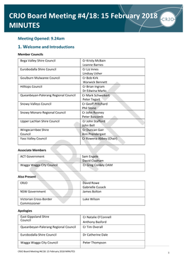 CRJO Board Meeting #4/18: 15 February 2018 MINUTES