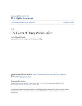 The Career of Henry Watkins Allen