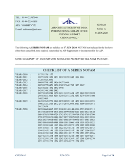 Chennai Notam Summary (A-Series) –Jun-2020