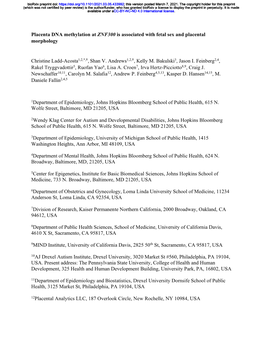 Placenta DNA Methylation at ZNF300 Is Associated with Fetal Sex and Placental Morphology