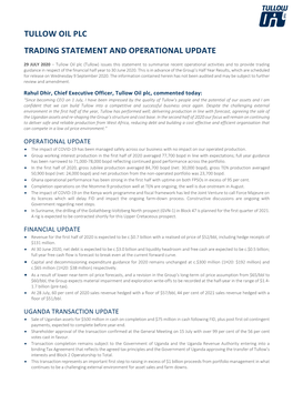 Tullow Oil Plc Trading Statement and Operational Update