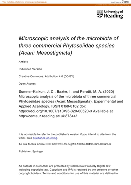 Microscopic Analysis of the Microbiota of Three Commercial Phytoseiidae Species (Acari: Mesostigmata)