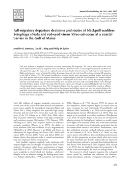 Fall Migratory Departure Decisions and Routes of Blackpoll Warblers Setophaga Striata and Red-Eyed Vireos Vireo Olivaceus at a Coastal Barrier in the Gulf of Maine