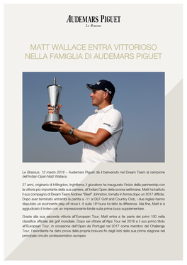 Matt Wallace Entra Vittorioso Nella Famiglia Di Audemars Piguet