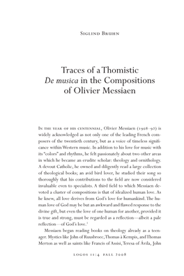 Traces of a Thomistic De Musica in the Compositions of Olivier Messiaen