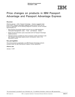 Price Changes on Products in IBM Passport Advantage and Passport Advantage Express