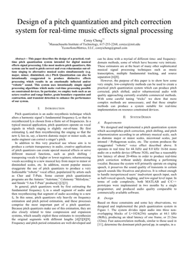 Design of a Pitch Quantization and Pitch Correction System for Real-Time Music Effects Signal Processing