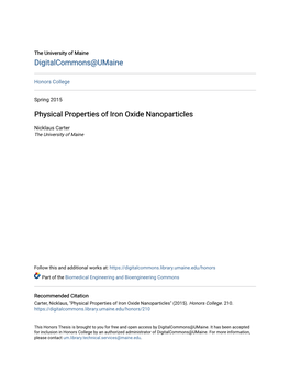 Physical Properties of Iron Oxide Nanoparticles