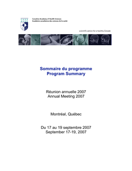 Sommaire Du Programme Program Summary