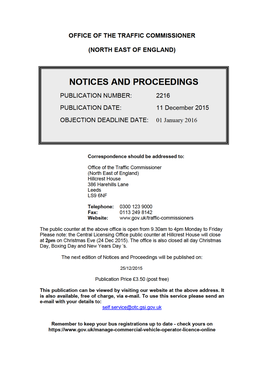 NOTICES and PROCEEDINGS 11 December 2015