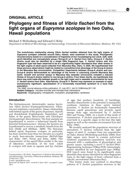 Phylogeny and Fitness of Vibrio Fischeri from the Light Organs of Euprymna Scolopes in Two Oahu, Hawaii Populations