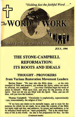 The Stone-Campbell Reformation: Its Roots and Ideals