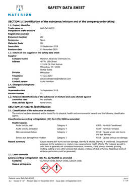 SDS EU 2LI Version #: 02 Revision Date: 01-November-2019 Issue Date: 18-September-2019 1 / 14 Signal Word Danger Hazard Statements H302 Harmful If Swallowed