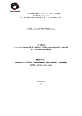 O Gesto Da Dança Clássica Indiana Odissi Como Caligrafia Corporal Na Cena Contemporânea MUDRAS