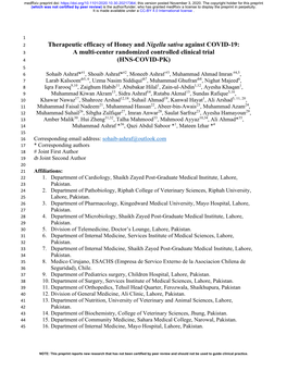 Therapeutic Efficacy of Honey and Nigella Sativa Against COVID-19: a Multi-Center Randomized Controlled Clinical Trial (HNS-COVI