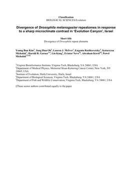 Divergence of Drosophila Melanogaster Repeatomes in Response to a Sharp Microclimate Contrast in ‘Evolution Canyon’, Israel