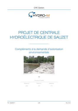 Projet De Centrale Hydroélectrique De Sauzet ______